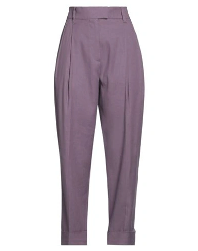 Shop Brunello Cucinelli Woman Pants Purple Size 6 Linen, Cotton, Elastane, Brass