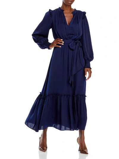 Shop Aqua Womens Ruffled Smocked Maxi Dress In Blue