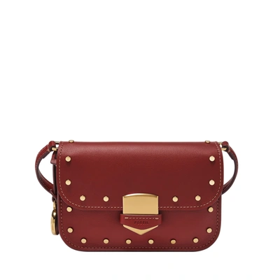 Shop Fossil Women's Lennox Smooth Cowhide Leather Small Flap Crossbody In Red