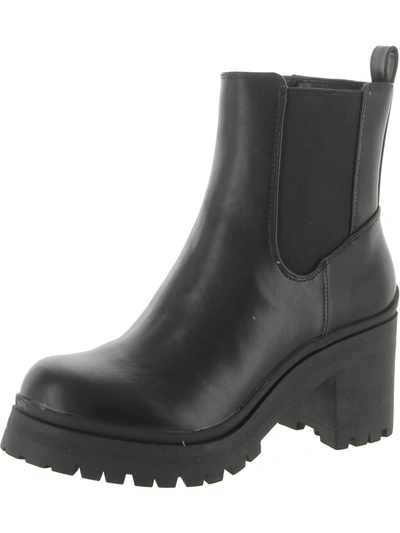 Shop Anne Klein Zendaya Womens Faux Leather Block Heel Ankle Boots In Black