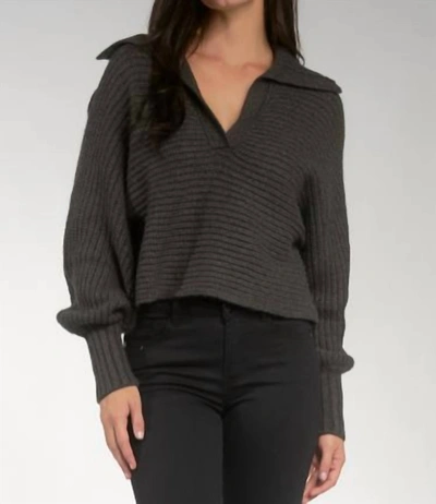 Shop Elan Big Open Collar Sweater In Charcoal Grey