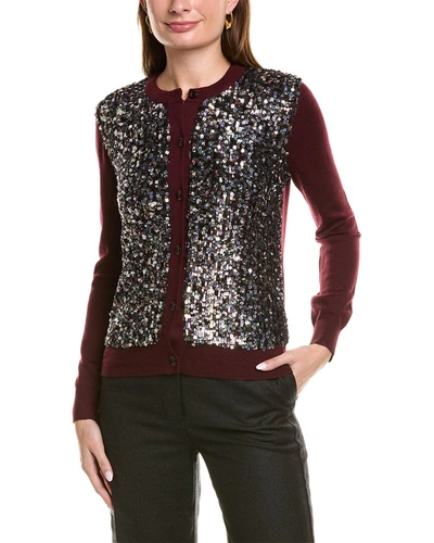 Shop St John Sequin Front Wool-blend Cardigan In Red