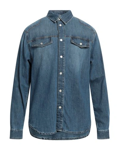 Shop Trussardi Man Denim Shirt Blue Size 3xl Cotton