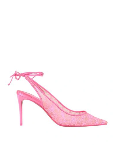 Shop Christian Louboutin Woman Pumps Fuchsia Size 7.5 Textile Fibers, Soft Leather In Pink
