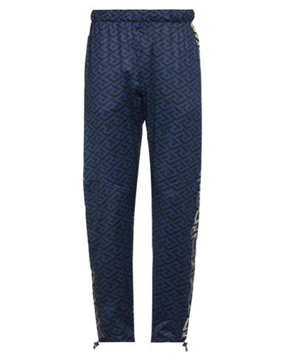 Shop Versace Man Pants Midnight Blue Size Xxl Polyester, Elastane