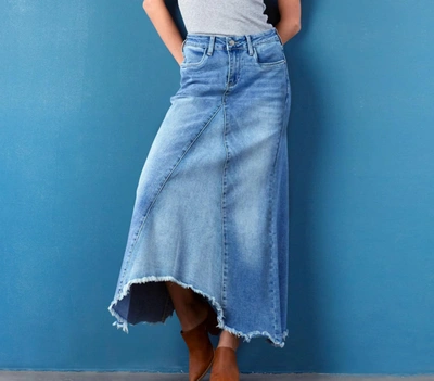 Shop Wash Lab Selma Pieced Denim Maxi Skirt In Two Tone Sky In Multi