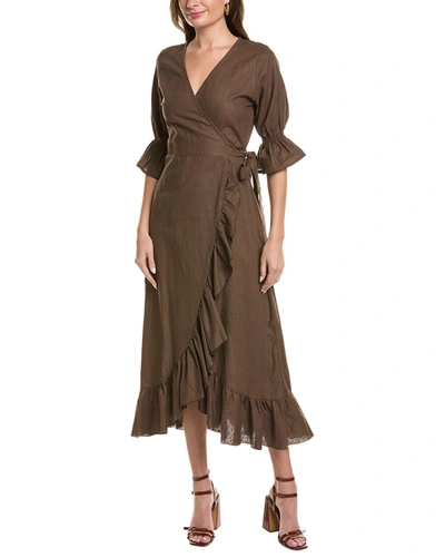 Shop Sole Tatiana Linen-blend Wrap Dress In Brown