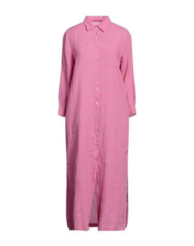 Shop 120% Lino Woman Midi Dress Fuchsia Size 6 Linen In Pink