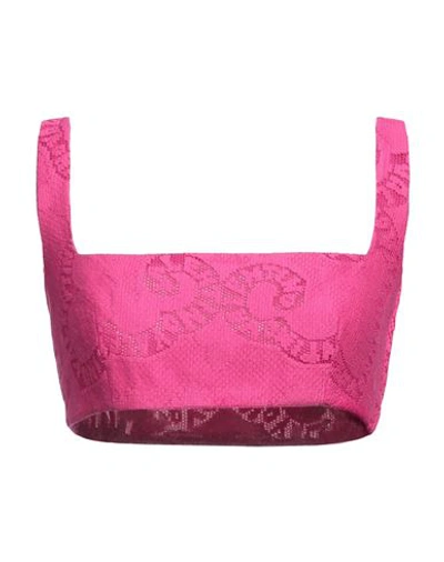Shop Valentino Garavani Woman Top Fuchsia Size 4 Cotton, Polyamide, Silk In Pink
