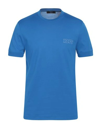 Shop Kiton Man T-shirt Azure Size M Cotton In Blue