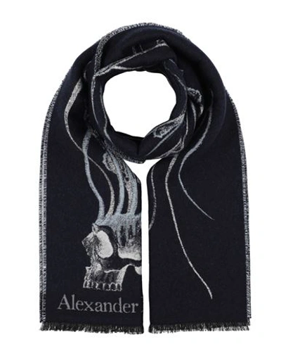 Shop Alexander Mcqueen Woman Scarf Midnight Blue Size - Wool, Silk, Polyester