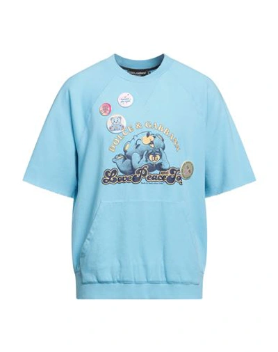 Shop Dolce & Gabbana Man Sweatshirt Sky Blue Size 44 Cotton, Polyester, Elastane, Iron, Aluminum