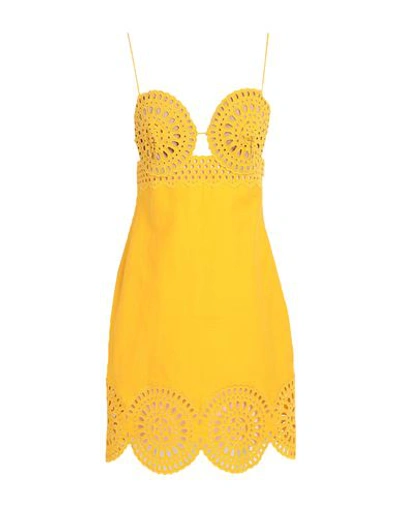 Shop Stella Mccartney Woman Mini Dress Ocher Size 4-6 Linen, Cotton, Polyamide In Yellow