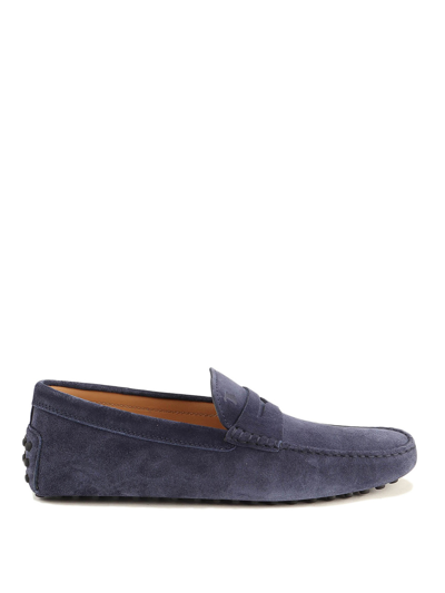 Shop Tod's Suede Driving Loafers In Blue