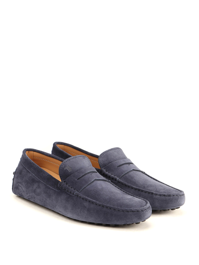 Shop Tod's Suede Driving Loafers In Blue