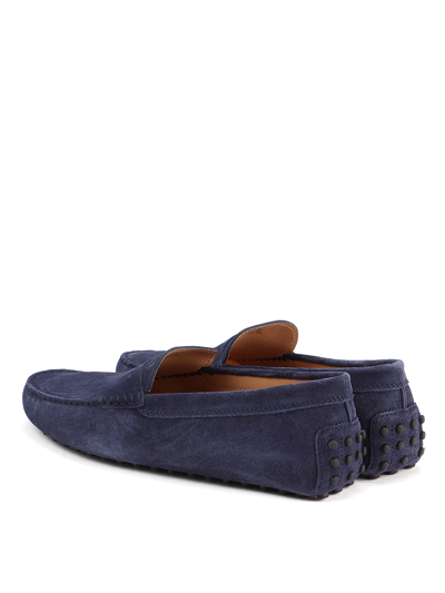 Shop Tod's Suede Driving Loafers In Blue