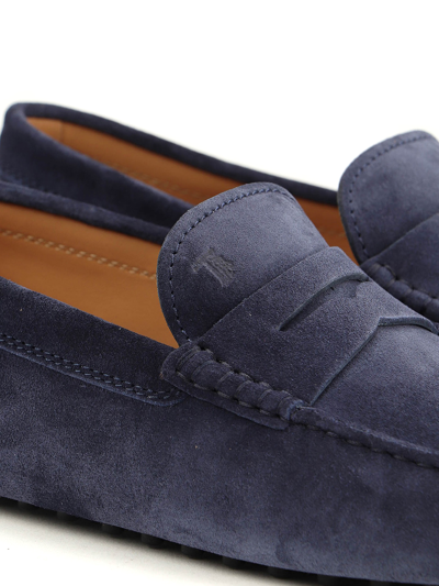 Shop Tod's Suede Driving Loafers In Blue