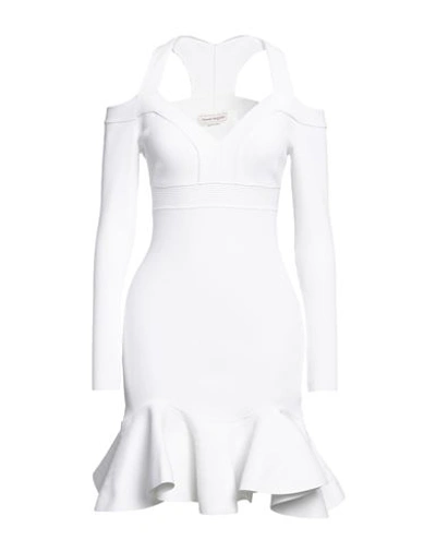 Shop Alexander Mcqueen Woman Mini Dress White Size M Viscose, Polyester, Polyamide, Elastane