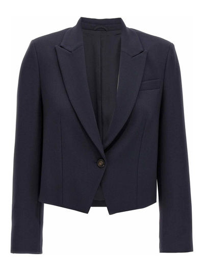Shop Brunello Cucinelli Single Breast Cropped Jacket In Blue