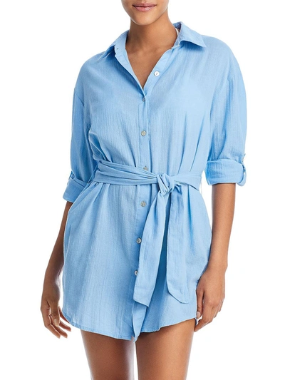 Shop Becca By Rebecca Virtue Womens Gauzy Mini Shirtdress In Blue
