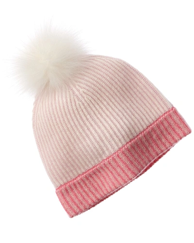 Shop Forte Cashmere Colorblocked Pompom Cashmere Hat In Pink