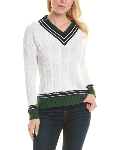 Shop Minnie Rose Cable V-neck Sweater In White
