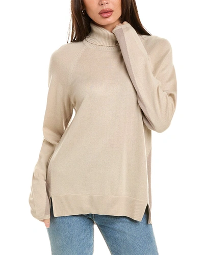 Shop Splendid Colorblocked Turtleneck Wool-blend Sweater In Brown