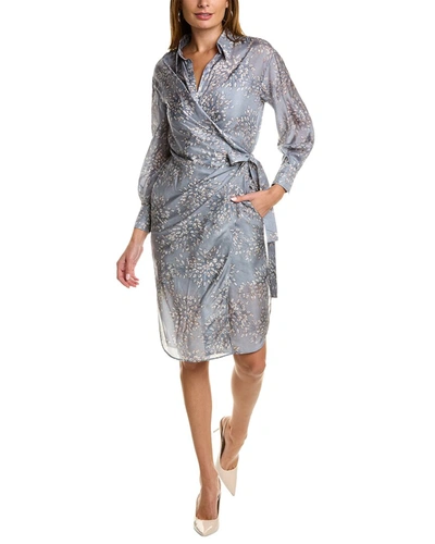 Shop Brunello Cucinelli Silk-blend Midi Dress In Silver