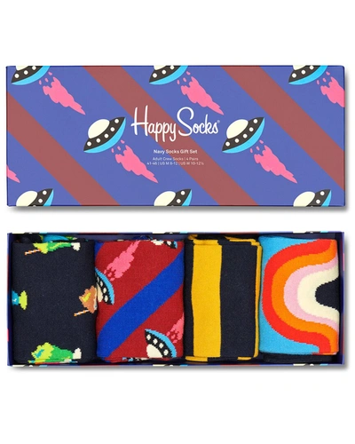 Shop Happy Socks 4pk Navy Socks Gift Set In Multi