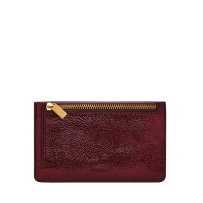 Shop Fossil Women's Logan Crinkle Patent Leather Zip Card Case In Red