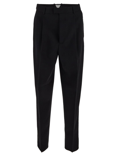 Shop Bottega Veneta Pleated Sartorial Wool Twill Trousers In Black