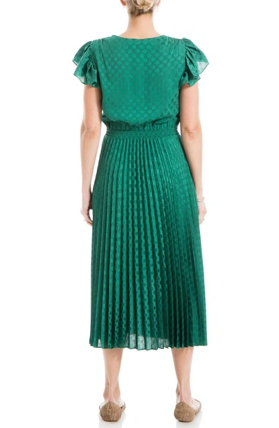 Shop Max Studio Polka Dot Pleated Satin Midi Dress In Jade