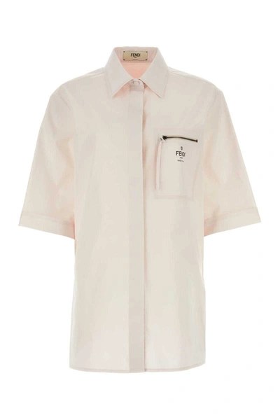 Fendi Poplin Shirt With Folded Sleeves And Lateral Slits In Pink