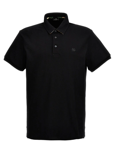 Shop Etro Logo Embroidery  Shirt Polo Black