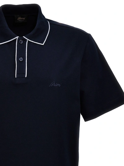 Shop Brioni Logo Embroidery  Shirt Polo Blue