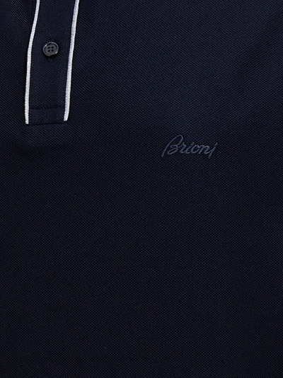 Shop Brioni Logo Embroidery  Shirt Polo Blue