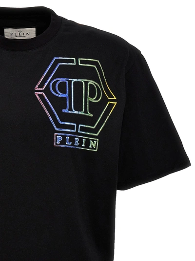 Shop Philipp Plein Rhinestone Logo T-shirt Black