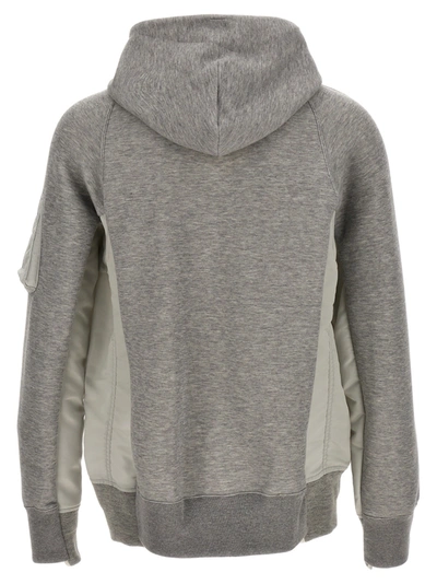 Shop Sacai Two-material Hoodie Sweatshirt Gray