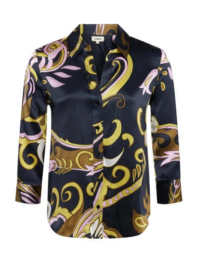 Shop L Agence Dani Silk Blouse In Olive Multi Abstract Scarf