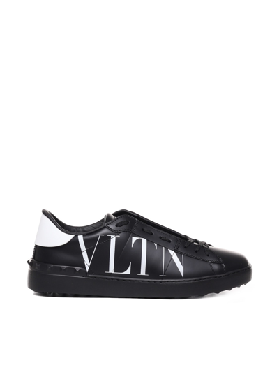 Shop Valentino Open Sneaker In Calfskin With Vltn Logo Print In Nero-bianco/bianco