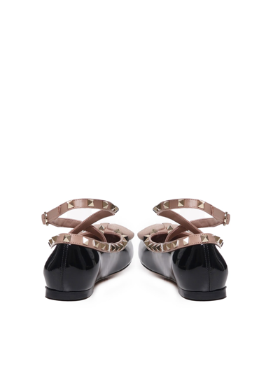 Shop Valentino Rockstud Ballerinas In Patent Leather In Black/rose Cannelle