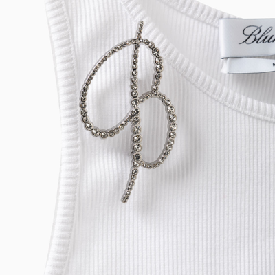 Blumarine Logo-brooch Ribbed Tank Top In Ottico