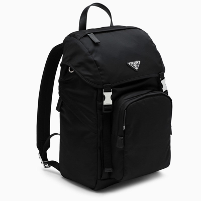Shop Prada Black Nylon Backpack With Snap Closure Men In Brown
