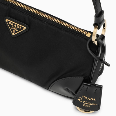 Shop Prada Re-edition 2002 Black Re-nylon Shoulder Bag With Logo Women In Brown