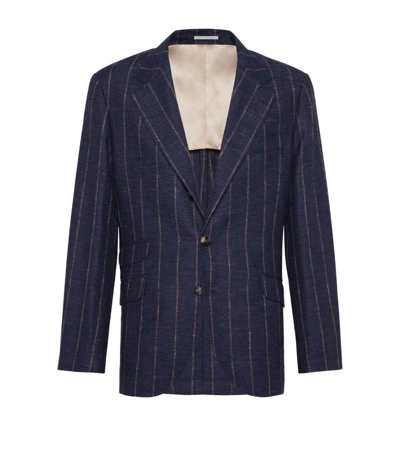 Shop Brunello Cucinelli Linen-blend Pinstripe Blazer In Blue