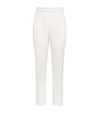 Shop Brunello Cucinelli Silk Tuxedo Trousers In White