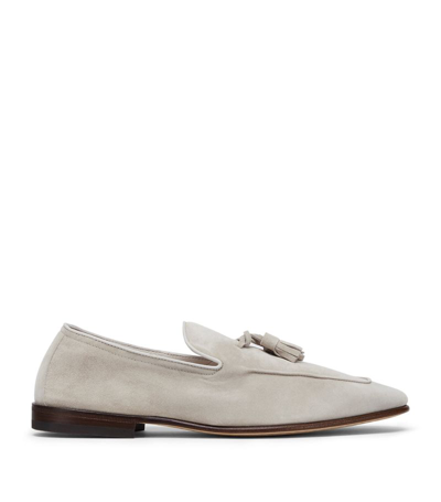 Shop Brunello Cucinelli Suede Unlined Loafers In Neutrals