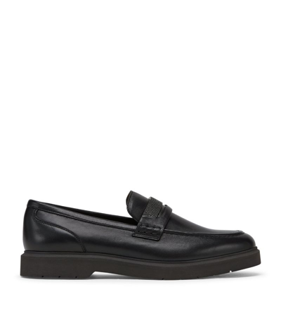 Shop Brunello Cucinelli Nappa Leather Monili-trim Penny Loafers In Black