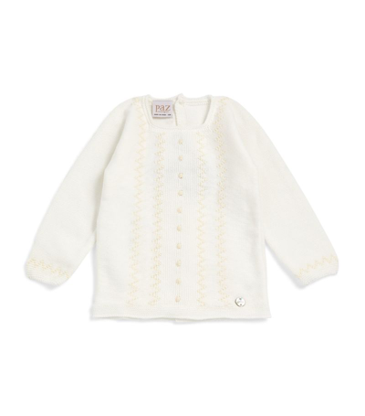 Shop Paz Rodriguez Cotton Jacquard Sweater (0-12 Months) In White