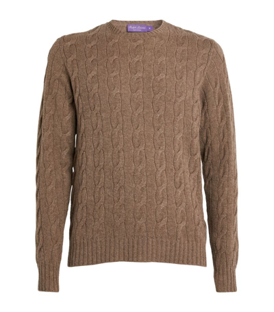 Shop Ralph Lauren Purple Label Cashmere Cable-knit Sweater In Brown